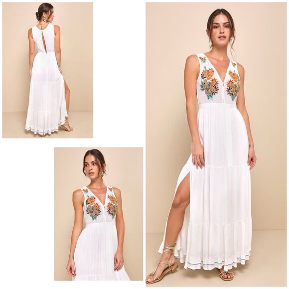 Lulus Tickets to Paradise Dress Women's S White Maxi Embroidered NWOT - Picture 1 of 14
